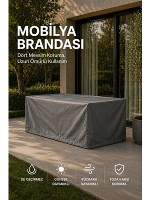 Akn Bahçe Mobilya Brandası 320*200*75 cm Masa Sandalye Koruma Örtüsü Gri Kılıf Su Geçirmez