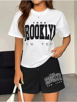 Divin Unısex Baskılı Oversize Alt-Üst Takım  Bartik Şort T-Shırt