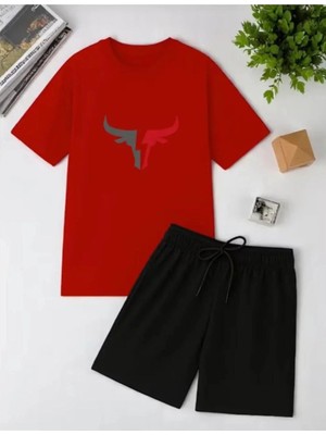 Divin Unısex Baskılı Oversize Alt-Üst Takım  Bartik Şort T-Shırt
