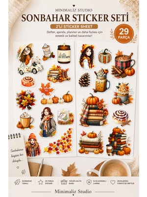 Minimaliz Studio Sonbahar Sticker Seti 29 Parça | Canlı Renkli Dekoratif Planner & Defter Sticker Her Yüzeye Yapışabilir  | Kağıt