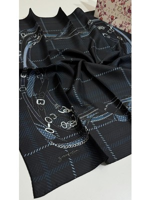 Zerafetim Exclusive Twill Ipek Eşarp Koyu Lacivert, Ekose Kareli