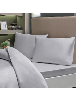 Pearl Shop Pamuklu Ranforce Çift Kişilik Jumbo Boy 200X200 Lastikli Çarşaf Takımı - Gri