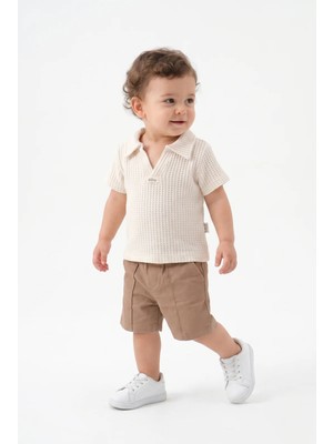 Mini Baray Waffle Örgü Polo Yaka Şortlu Takım