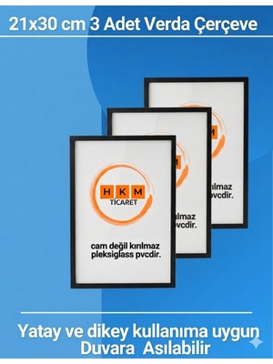 Verda Çerçeve 3 Adet A4 21X30 cm Siyah Fotoğraf Çerçevesi Diploma Sertifika Çerçevesi