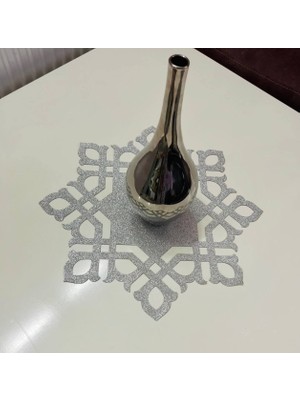 4 Lü Gümüş Simli Lazer Kesim Dekoratif Servis Altlığı & Vazo Altlığı 35X35