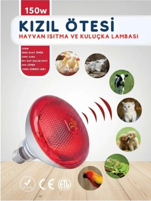 Marsilyan 150W Kızılötesi (Infrared) Isıtıcılı Hayvan Isıtma ve Kuluçka Lambası (Kırmızı Işık)