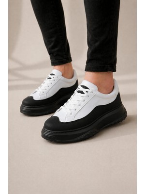 Joy Ayakkabı JY507 Dara Bağcıklı Cilt Erkek Günlük Sneaker Ayakkabı Cst Beyaz/siyah