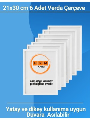 Verda Çerçeve 6 Adet A4 21X30 cm Beyaz Fotoğraf Çerçevesi Diploma Sertifika Çerçevesi