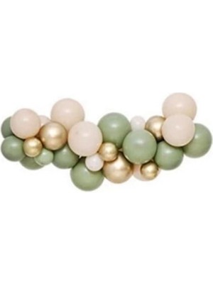 Pearl Shop Yeşili Sütlü Kahve Krom Gold Balon Seti 35 Adet