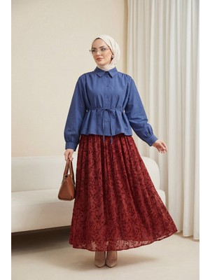 Moda Morfo Omuzları Büzgülü Bağcıklı Gömlek Bluz -Laci