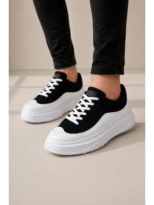 Joy Ayakkabı JY507 Dara Bağcıklı Süet Cilt Erkek Günlük Sneaker Ayakkabı Scbt Siyah/beyaz