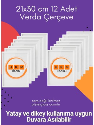 Verda Çerçeve 12 Adet A4 21X30 cm Beyaz Fotoğraf Çerçevesi Diploma Sertifika Çerçevesi