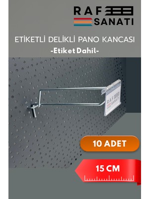 Raf Sanatı Etiketli Delikli Pano Kancası 15 cm | 10 Adet | Tel Askı Kancası | Delikli Panel Raf Askısı | Fon Kancası