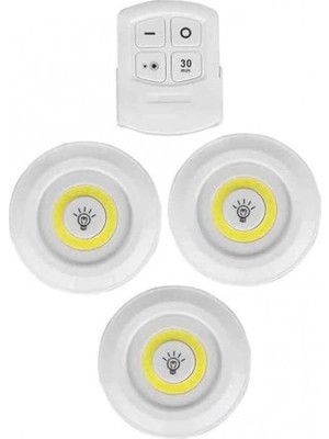 Pearl Shop Uzaktan Kumandalı Pilli LED Spot Lamba Ampul 3'lü Set Yapışkanlı
