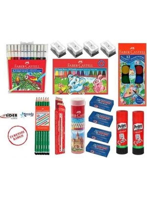 Pearl Shop Castell Okul - Kırtasiye 16 Parça Mega Set Boya,kalem,silgi,açacak,yapıştırıcı