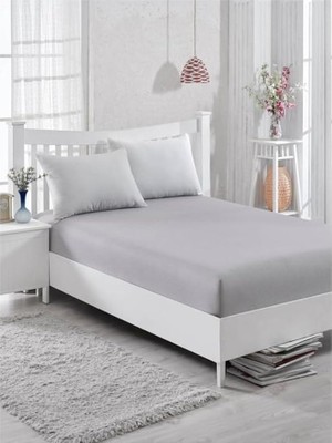 Pearl Shop Çift Kişilik Ara Ölçü Açık Gri Penye Lastikli Çarşaf - 140X190