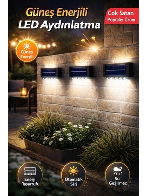 Syn Aksesuar 10 Ledli Güneş Enerjili Bahçe Aydınlatma | Solar Duvar Lambası Beyaz, Su Geçirmez LED Işık
