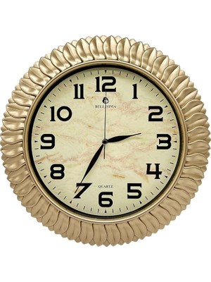 Pearl Shop BL-1074 Serisi Klasik Kadran Yaprak Desenli Sessiz Akar 30 cm Duvar Saati Gold