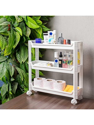 Pearl Shop Org-65 Tekerlekli 3 Katlı Organizer Raf Beyaz