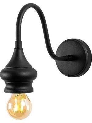 Amber LED Pütürlü Siyah Metal Aplik E27 Duvar Lambası 10X31X21 cm Yatak Odası ve Salon Aydınlatma