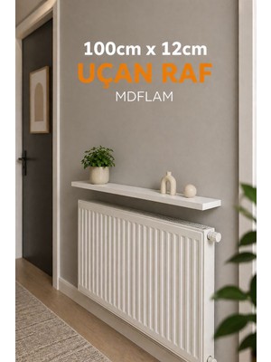Vardar Beyaz Duvar Rafı Uçan Raf 100x12  Mdflam | Modern Dekoratif Kitaplık Rafı Salon Koridor Petek Üzeri Raf