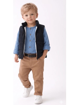 Mini Baray Gabardin Pantolon Yelek Gömlek Takım 3 Lü Takım (1 Yaş - 2 Yaş - 3 Yaş - 4 Yaş)