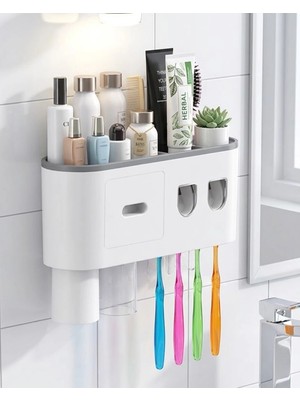 Die Grup Banyo Organizer Diş Fırçası Tutucu Çift Dispenserli Raflı Çekmeceli