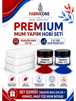 Fabrikone Premium Mum Yapım Hobi Seti - Parafin Wax 250 gr - 2'li Toz Mum Boyası Seti - Kırmızı, Mavi BKFABPW2502KM