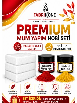 Fabrikone Premium Mum Yapım Hobi Seti - Parafin Wax 250 gr - 2'li Toz Mum Boyası Seti - Kırmızı, Sarı BKFABPW2502KSR