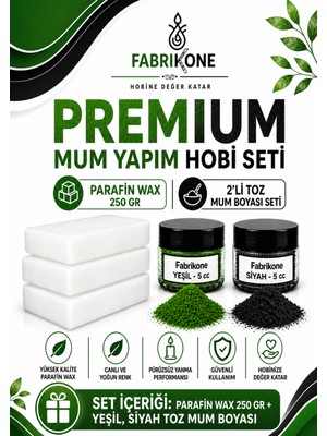 Fabrikone Premium Mum Yapım Hobi Seti - Parafin Wax 250 gr - 2'li Toz Mum Boyası Seti - Yeşil, Siyah BKFABPW2502YS
