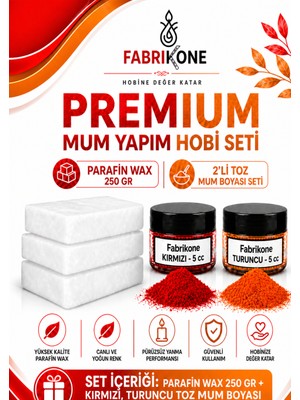 Fabrikone Premium Mum Yapım Hobi Seti - Parafin Wax 250 gr - 2'li Toz Mum Boyası Seti - Kırmızı, Turuncu BKFABPW2502KT