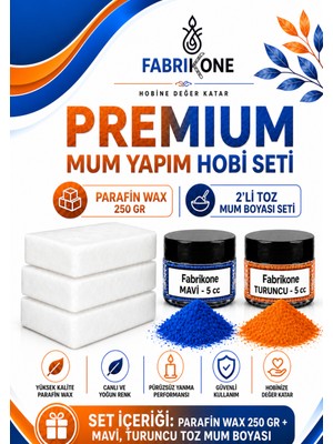 Fabrikone Premium Mum Yapım Hobi Seti - Parafin Wax 250 gr - 2'li Toz Mum Boyası Seti - Mavi, Turuncu BKFABPW2502MT