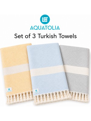 AQUATOLIA Sardes Peştemal Aquatolıa 3 Lü Set- %100 Pamuk- 100X180- Peştemal- Spa, Plaj Havlusu