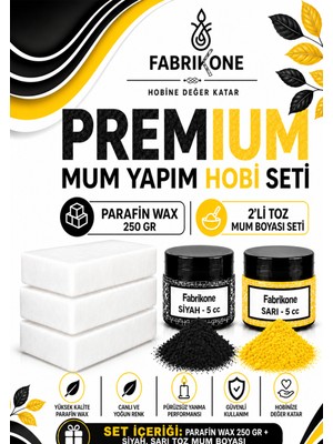 Fabrikone Premium Mum Yapım Hobi Seti - Parafin Wax 250 gr - 2'li Toz Mum Boyası Seti - Siyah, Sarı BKFABPW2502SSR