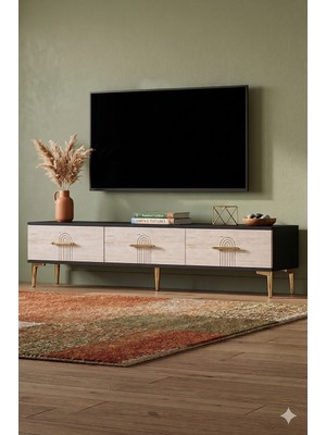 Yumedi Design TSA1815AT - Shumen Tv Stand , Tv Sehpası 180CM Antrasit-Traverten