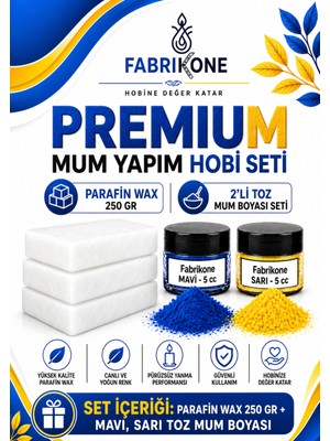 Fabrikone Premium Mum Yapım Hobi Seti - Parafin Wax 250 gr - 2'li Toz Mum Boyası Seti - Mavi, Sarı BKFABPW2502MSR