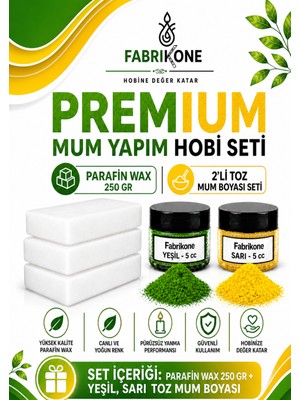 Fabrikone Premium Mum Yapım Hobi Seti - Parafin Wax 250 gr - 2'li Toz Mum Boyası Seti - Yeşil, Sarı BKFABPW2502YSR