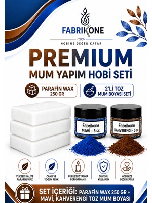 Fabrikone Premium Mum Yapım Hobi Seti - Parafin Wax 250 gr - 2'li Toz Mum Boyası Seti - Mavi, Kahverengi BKFABPW2502MKH