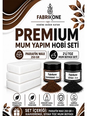 Fabrikone Premium Mum Yapım Hobi Seti - Parafin Wax 250 gr - 2'li Toz Mum Boyası Seti - Kahverengi, Siyah BKFABPW2502KHS