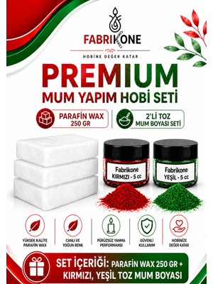 Fabrikone Premium Mum Yapım Hobi Seti - Parafin Wax 250 gr - 2'li Toz Mum Boyası Seti - Kırmızı, Yeşil BKFABPW2502KY