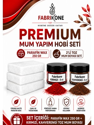 Fabrikone Premium Mum Yapım Hobi Seti - Parafin Wax 250 gr - 2'li Toz Mum Boyası Seti - Kırmızı, Kahverengi BKFABPW2502KKH