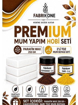 Fabrikone Premium Mum Yapım Hobi Seti - Parafin Wax 250 gr - 2'li Toz Mum Boyası Seti - Kahverengi, Sarı BKFABPW2502KHSR