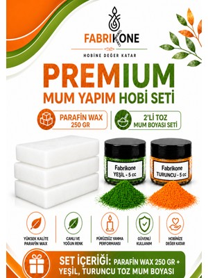 Fabrikone Premium Mum Yapım Hobi Seti - Parafin Wax 250 gr - 2'li Toz Mum Boyası Seti - Yeşil, Turuncu BKFABPW2502YT