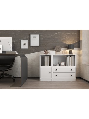 Ofis Yan Dolabı - Çok Amaçlı 2 Çekmeceli Kapaklı Dosya Dolabı PNR-OFD-1012