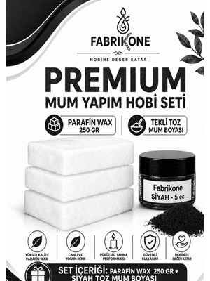 Fabrikone Premium Mum Yapım Hobi Seti - Parafin Wax 250 gr - Tekli Toz Mum Boyası - Siyah BKFABPW2501S