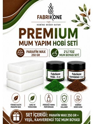 Fabrikone Premium Mum Yapım Hobi Seti - Parafin Wax 250 gr - 2'li Toz Mum Boyası Seti - Yeşil, Kahverengi BKFABPW2502YKH