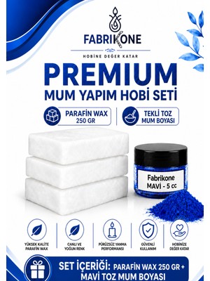 Fabrikone Premium Mum Yapım Hobi Seti - Parafin Wax 250 gr - Tekli Toz Mum Boyası - Mavi BKFABPW2501M