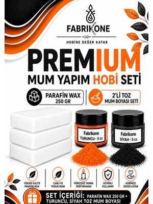 Fabrikone Premium Mum Yapım Hobi Seti - Parafin Wax 250 gr - 2'li Toz Mum Boyası Seti - Turuncu, Siyah BKFABPW2502TS