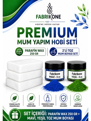 Fabrikone Premium Mum Yapım Hobi Seti - Parafin Wax 250 gr - 2'li Toz Mum Boyası Seti - Mavi, Yeşil BKFABPW2502MY
