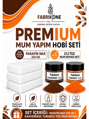 Fabrikone Premium Mum Yapım Hobi Seti - Parafin Wax 250 gr - 2'li Toz Mum Boyası Seti - Kahverengi, Turuncu BKFABPW2502KHT